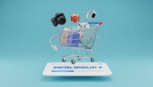 Cos'è un'Azienda E-commerce e Come Funziona nel Commercio Online 1 carrello della spesa digitale con prodotti online