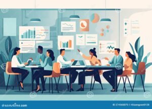 persone che discutono intorno a un tavolo con grafici finanziari