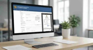 ufficio registrazione azienda con documenti e computer